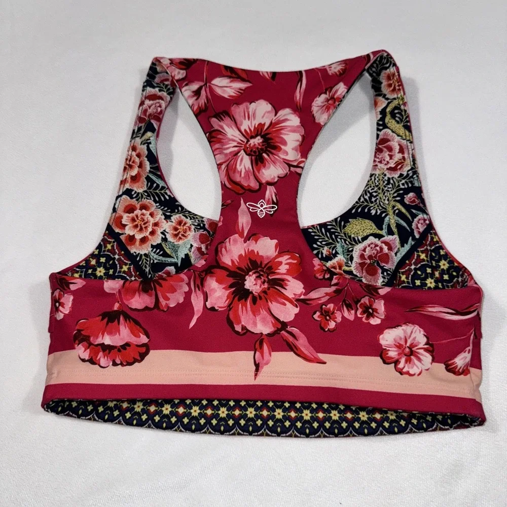 JOHNNY WAS Bee Active Reversible Sports Bra Womens‎ Size XS Pink Floral Colorful